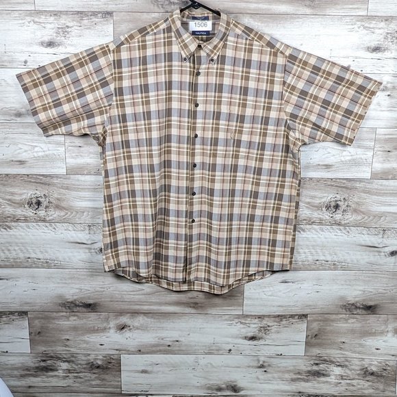 Nautica* Men's Short Sleeve Button Down Curved Hem‎ Chest Pocket Shirt~ Size XL - Picture 6 of 11